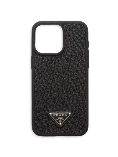 Shop Prada Saffiano Leather Cover For Iphone 15 Pro Max In Black