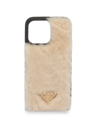 Shop Prada Women's Sheepskin Case For Iphone 14 Pro Max In Beige