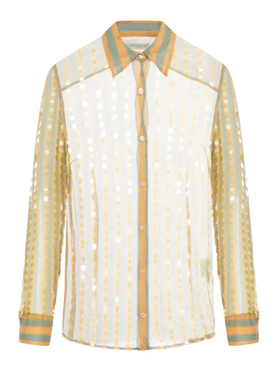 Shop Dries Van Noten Silk Shirt Printed With Two-tone Stripes In Yellow & Orange
