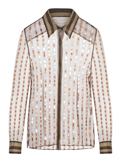 Shop Dries Van Noten Silk Shirt Printed With Two-tone Stripes In Brown