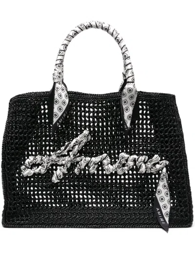Shop Amiri Black Logo-appliqué Raffia Tote Bag In 001 Black