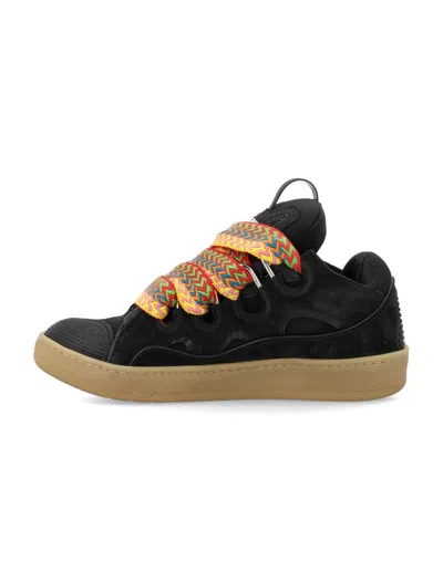 Shop Lanvin Leather Curb Sneakers In Black