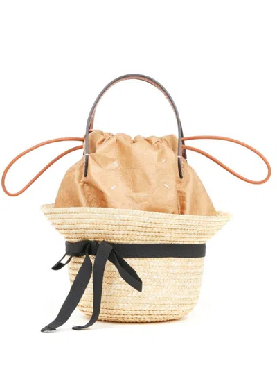 Shop Maison Margiela Hat Bucket Bag In Natural/brown