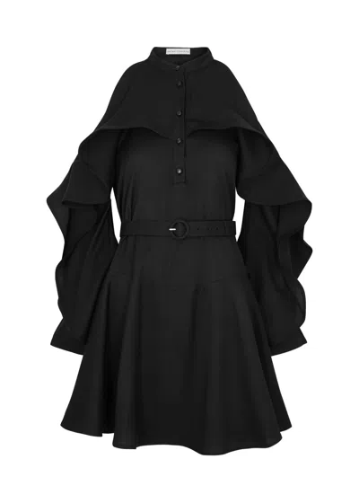 Shop Palmer Harding Palmer//harding Glimmer Ruffled Twill Mini Dress In Black