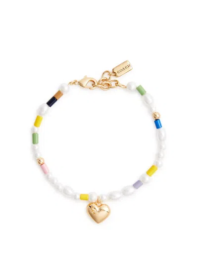 Shop Coach Glass Pearl Beaded Bracelet In Multicoloured