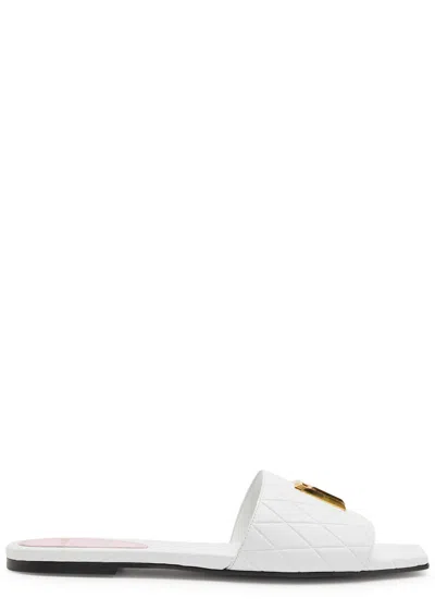 Shop Balmain Dafne Logo Leather Sliders In White