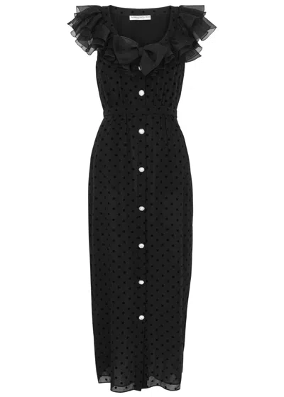 Shop Alessandra Rich Polka-dot Silk Midi Dress In Black