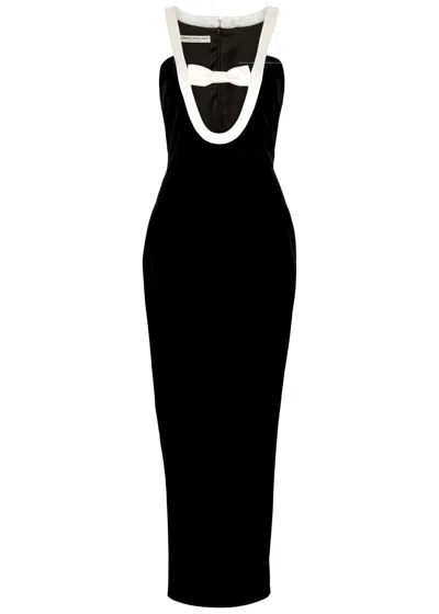 Shop Alessandra Rich Bow-embellished Velvet Maxi Dress In Black