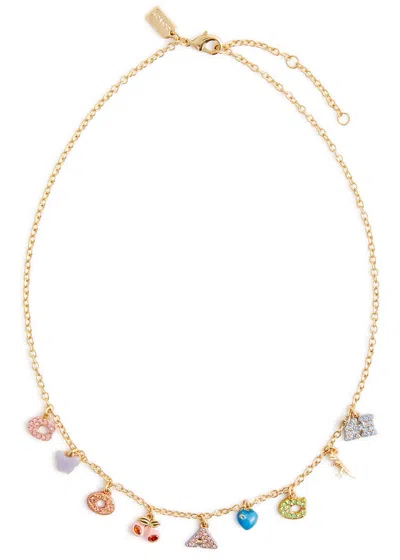 Shop Coach Embellished Charm Necklace In Multicoloured