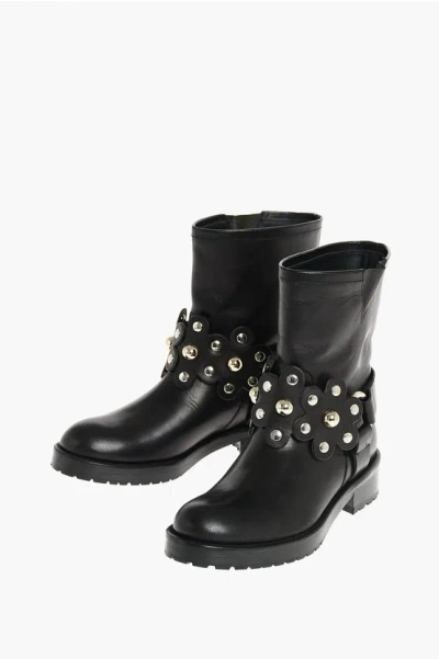 Shop Red Valentino Leather Studded Biker Booties