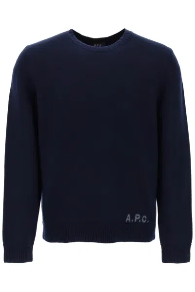 Shop Apc 'edward' Sweater With Logo Inlay In Blue