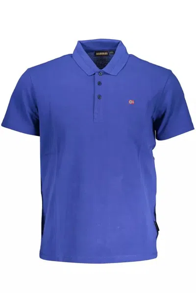 Shop Napapijri Blue Cotton Polo Shirt