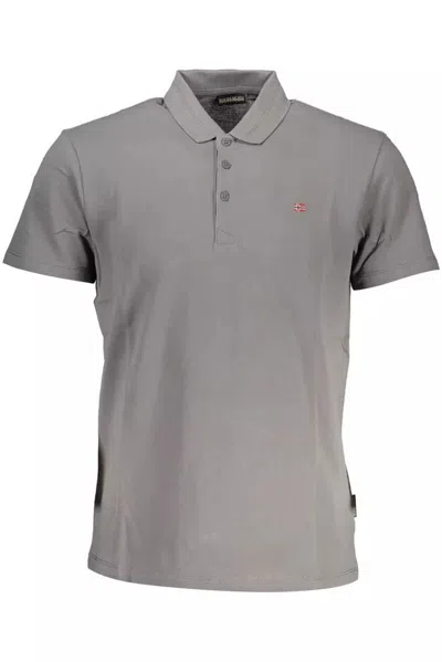 Shop Napapijri Gray Cotton Polo Shirt