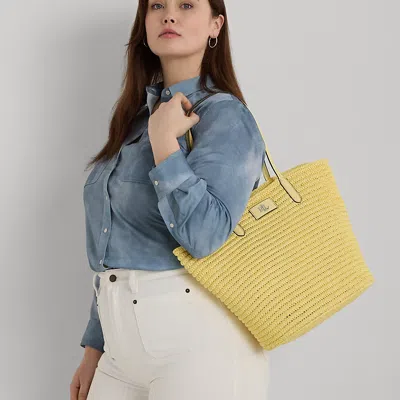 Shop Laurèn Leather-trim Straw Large Brie Tote Bag In Yellow