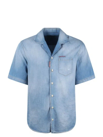 Shop Dsquared2 Notch Bowling Shirt In Blue