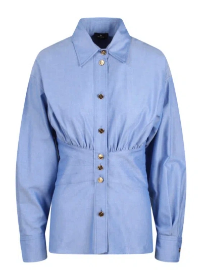 Shop Etro Oxford Cotton Shirt In Blue