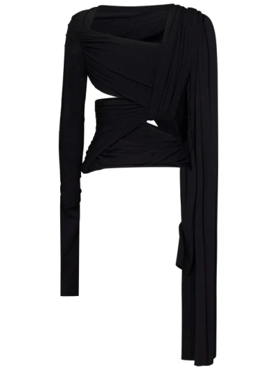 Shop Attico Draped Long-sleeved Top In Black
