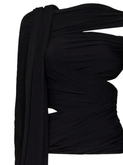 Shop Attico Draped Long-sleeved Top In Black