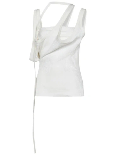 Shop Attico White Ribbed Cotton Jersey Top