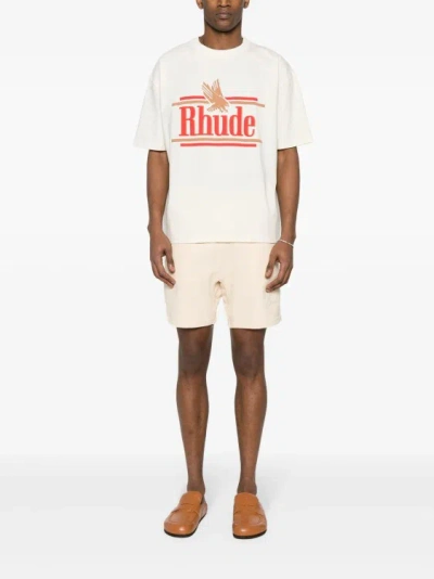 Shop Rhude Logo-print Cotton T-shirt In Neutrals