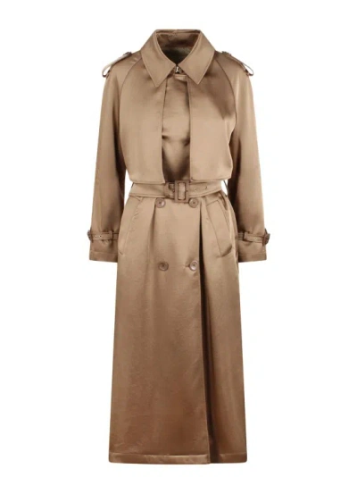 Shop Herno Satin Trench Coat In Brown
