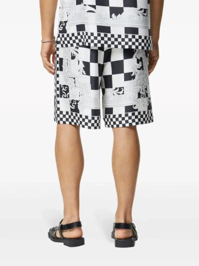 Shop Versace Barocco Checkerboard-print White/black Shorts