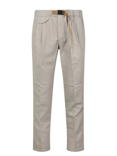 Shop White Sand Linen Cotton Blend Trousers In Grey