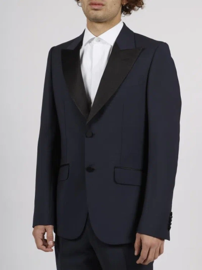 Shop Gucci Fitted Mohair Wool Tuxedo In Blue