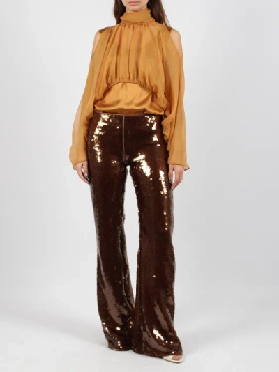 Shop Alberta Ferretti Sequins Flared Trousers In Brown