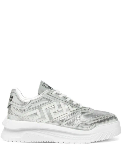 Shop Versace Greca Odissea Silver Sneakers