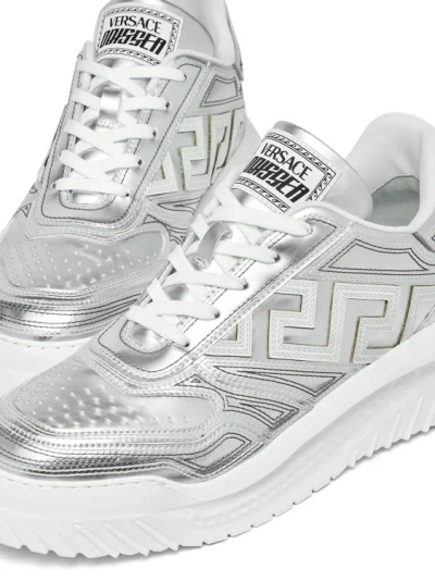 Shop Versace Greca Odissea Silver Sneakers