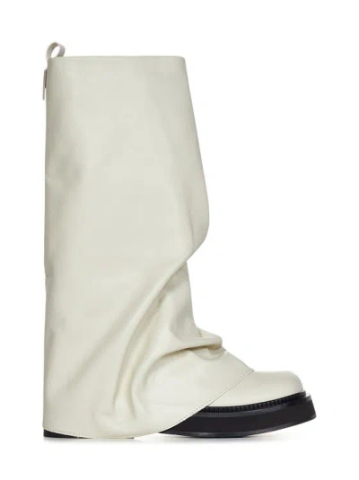 Shop Attico Ivory White Leather Combat Boots