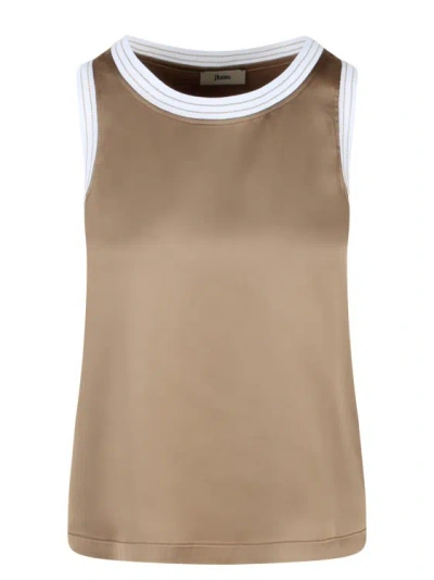 Shop Herno Casual Satin Top In Brown
