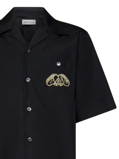 Shop Alexander Mcqueen Black Cotton Poplin Hawaiian Shirt