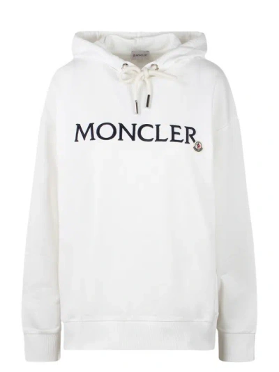 Shop Moncler Embroidered Logo Hoodie In White
