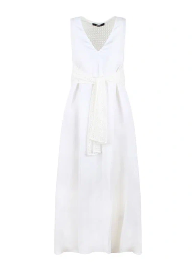 Shop Herno Light Viscose And Spring Lace Dress In White