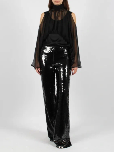 Shop Alberta Ferretti Sequins Flared Trousers In Black