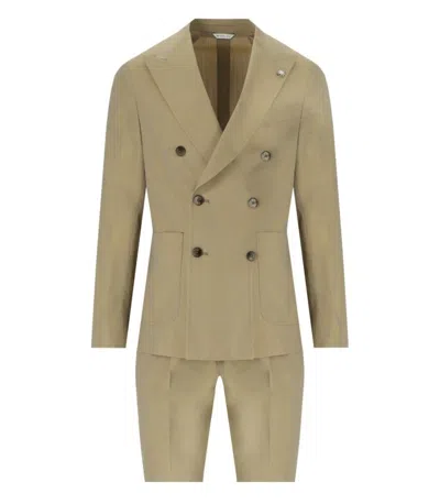 Shop Manuel Ritz Green Double-breasted Suit In Brown