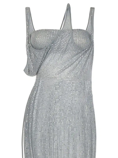 Shop Attico Pearl Gray Jersey Midi Dress In Grey