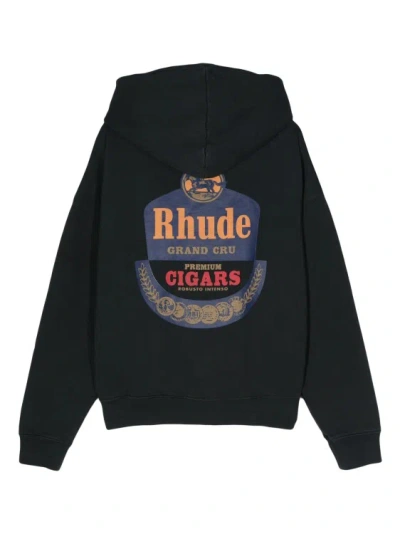Shop Rhude Logo-print Cotton Hoodie In Black