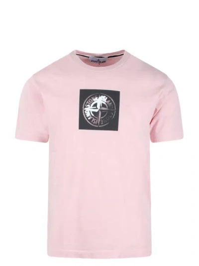 Shop Stone Island Stamp One Print T-shirt In Pink