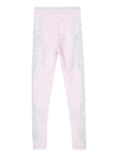 Shop Versace Checkerboard-pattern Pink Tights