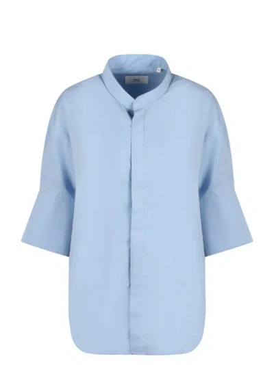 Shop Ami Alexandre Mattiussi Mao Collar Oversize Shirt In Blue