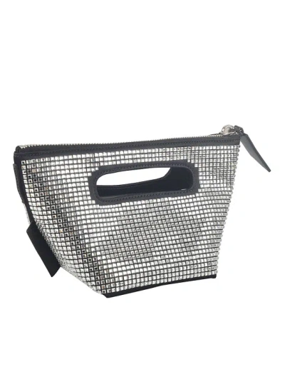 Shop Attico Leather Trim Crystal Embellished Bag In Silver