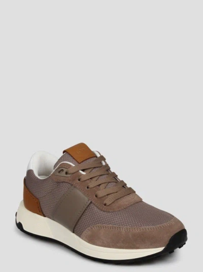Shop Tod's Leather And Technical Fabric Sneakers In Brown