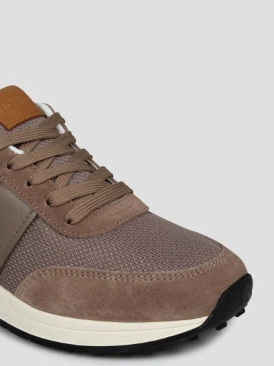 Shop Tod's Leather And Technical Fabric Sneakers In Brown
