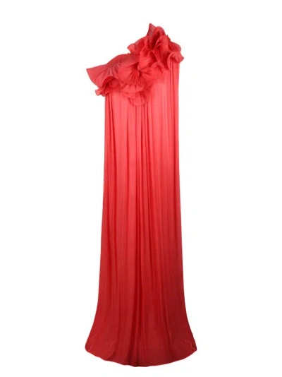 Shop Costarellos Charmain Ruffled Pleated Gown In Red