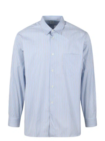 Shop Comme Des Garçons Striped Long Sleeve Shirt In Blue