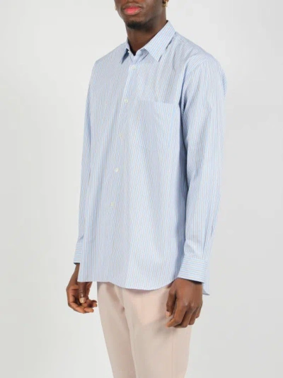 Shop Comme Des Garçons Striped Long Sleeve Shirt In Blue