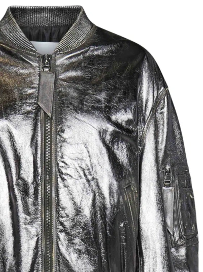 Shop Attico Oversized Silver Bomber Jacket In Black